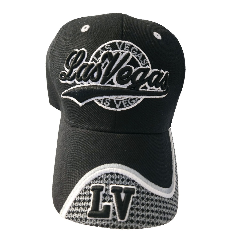 Chelona Las Vegas LV Embroidered Black Baseball‎ Cap Hat NWT Hook and Loop Strap